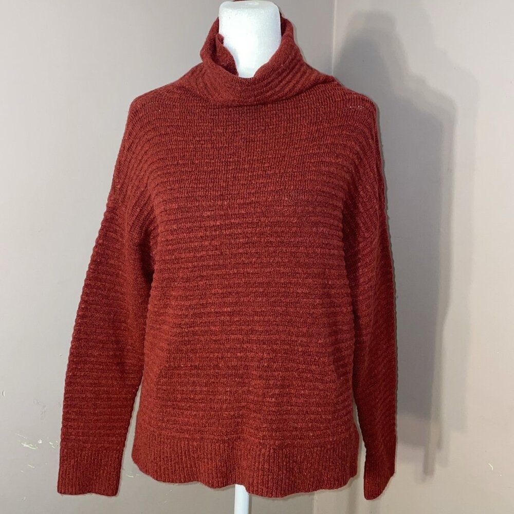 Madewell Turtleneck Sweater Maroon Dolman Sleeves Ribbed Wool Blend Sz XS O/S
